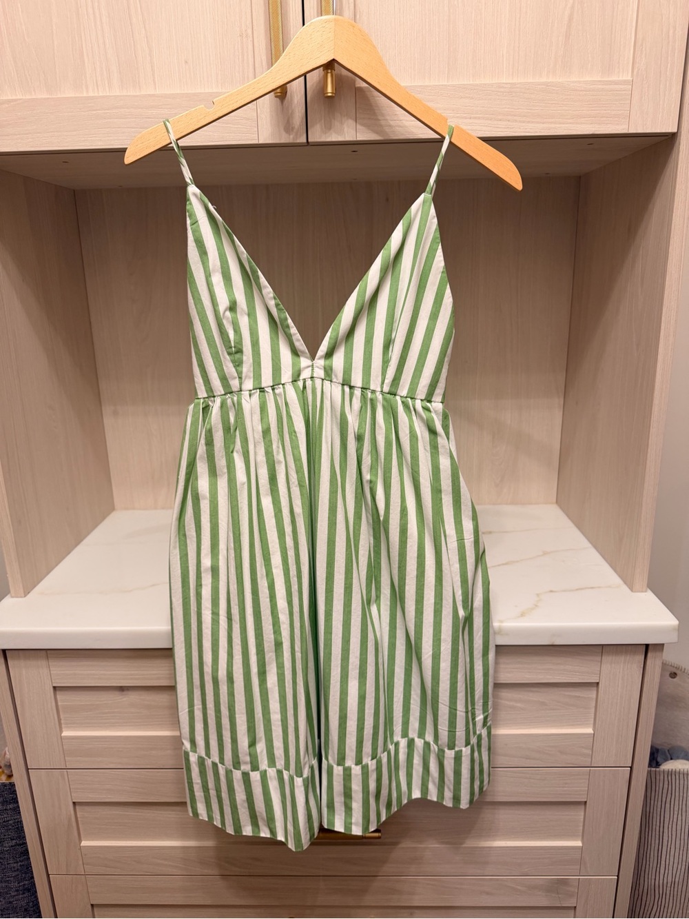 Abercrombie & Fitch Green and White Striped Spaghetti Strap Mini Dress